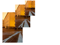 Vanishing point Johanna Jõekalda, 2015 HD animation with stereo sound (1’57’’) Vanishing point is a journey through a virtual space shaped by distorted perspective. Only from the right angle does the work open into new dimensions, unfolding as a trompe-l’œil extension of its environment. The viewer must walk along the edges of the installation, being guided through the space by a virtual character. At all other angles, the space dissolves into distortion. The animation’s visual language draws from childhood memories spent in the same courtyard of the Artists’ Hall of Tallinn. The project reflects a formative sense of space where the boundary between dreaming and reality remains fluid and undefined. In the end, everything becomes a matter of perspective. The installation was created for the opening exhibition Open Borders at the Estonian Academy of Arts Gallery.